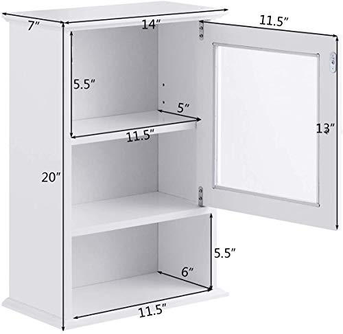 Armario de baño Casart para pared, armario pequeño para medicamentos con puerta de vidrio templado y estante ajustable, almacenamiento de 3 niveles sobre el inodoro para cocina y lavandería, 14 x 20 pulgadas, blanco miniatura 3