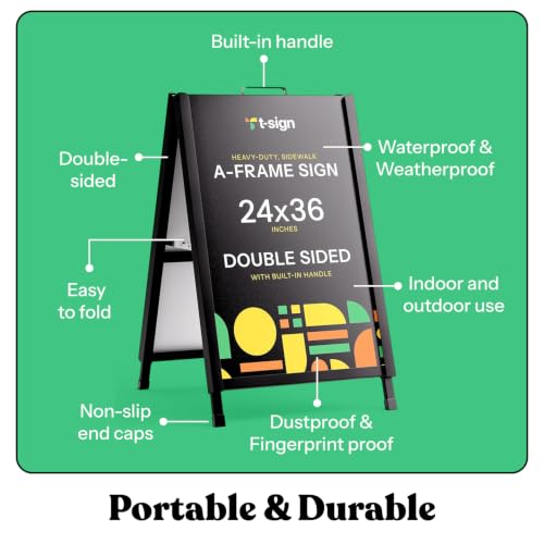 T-SIGN Heavy Duty Portable A-Frame Sidewalk Curb Sign 24 x 36 Inch Slide-in Folding Black Coated Metal Double-Sided, 2 Corrugated Plastic Poster Board by T-SIGN - Used condition - Image 5