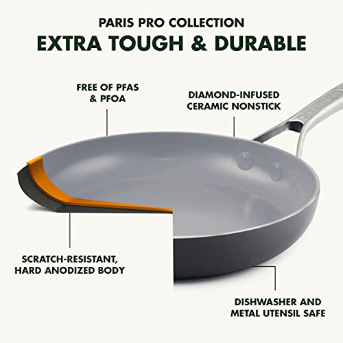 GreenPan Paris Pro Hard Anodized Healthy Ceramic Nonstick, 11 Piece Cookware Pots and Pans Set with Stainless Steel Lids, PFAS-Free, Dishwasher Safe, Grey by GreenPan - Image 3