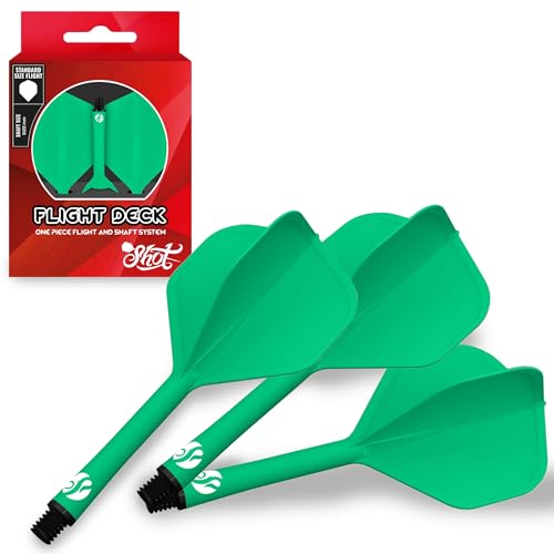 Shot! Darts Flight Deck One Piece Dart Flight and Shaft System, Reduced Deflections, Standard Shaped Flight (350 Micron) - Green - Available in Set of 3