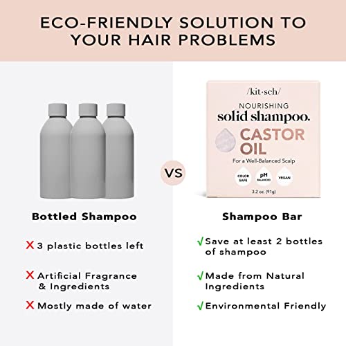 Kitsch Hair Growth Castor Oil Nourishing Shampoo Bar | Bottle-Free Eco-Friendly | Shampoo Hydrates & Moisturizes Dull And Dry Hair | All-Natural Chemical-Free Daily Shampoo Softens & Strengthens #TOP4