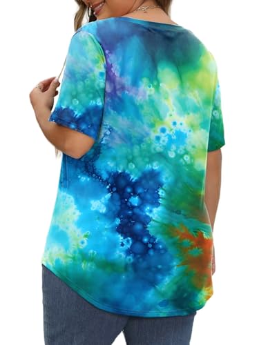 DOLNINE Womens Plus Size Tops Tie Dye Casual V Neck Summer Short Sleeve Loose Fit Shirts XL-5XL2