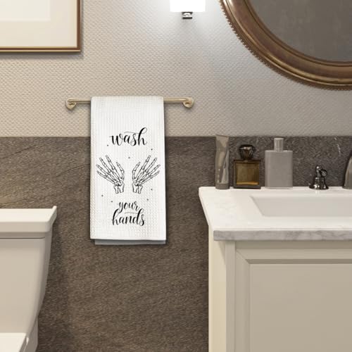 Threegoat Funny Spooky Halloween Hand Towels for Bathroom,1 PCS Wash Your Worries Away Kitchen Towels,Gothic Home Decorative Towels for Skull Gifts,Funny Dish Towels for Owners Housewarming - C15 - image 7