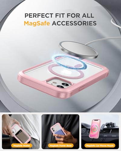 Image of Miracase Magnetic for iPhone 12 mini Case, [360 Full-Body Protection & Complete Camera Guard], Drop & Scratch-Resistant, Shockproof, Stylish Clear iPhone Case, iPhone 12 mini Cover, Gray Pink
