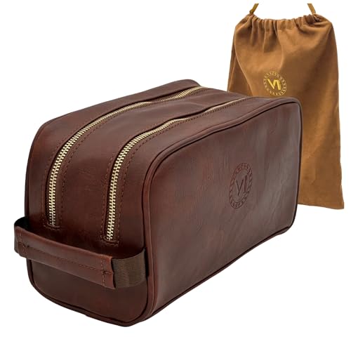 Dopp-Gift-Large-Travel-Toiletry-Bag-Premium-Quality-PU-Leather-Two-compartments-YKK-Zippers-Water-resistant-Bottom-Studs-Mesh-Pockets-Durable-Cosmetic-Organizer-DARK-BROWN Dopp Gift Large Travel Toiletry Bag Premium Quality PU Leather Two compartments YKK Zippers Water-resistant Bottom Studs Mesh Pockets Durable Cosmetic Organizer DARK BROWN - Image 1