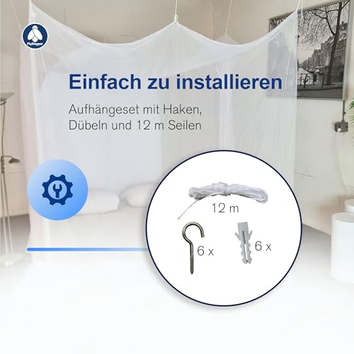 Flystopper - MOSKITONETZ Doppelbett XXL - 240x220x230, XXL Mückennetz für Bett, feinste Löcher, rechteckiger Netzvorhang Reise, Insektenschutz, 2 Einträge, einfache Anbringung, Tragetasche