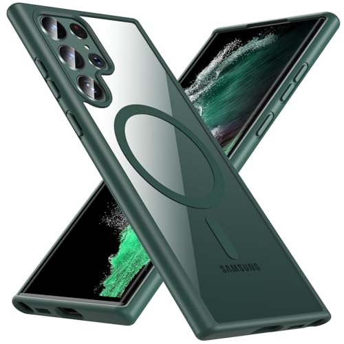 Hensinple for Samsung Galaxy S22 Ultra Case Magnetic, Galaxy S22 Ultra Phone Case [Compatible with Magsafe] Wireless Charging Translucent Back Shockproof Cover Case 6.8 Inch, Green