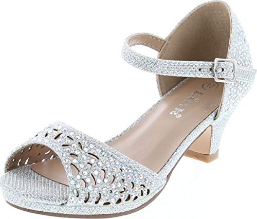 Link Fantastic-92K Girl's Rhinestone Cutout Buckle Ankle Strap Chunk Heel Sandals