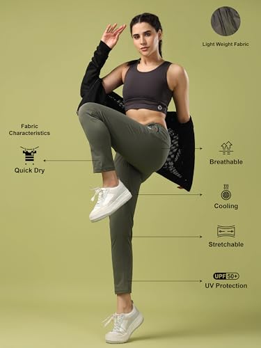 Image of TECHNOSPORT Women's Regular Fit Mid Rise Solid Track Pant with Antimicrobial, Stretchable for Gym, Workout & Sports and Regular Use