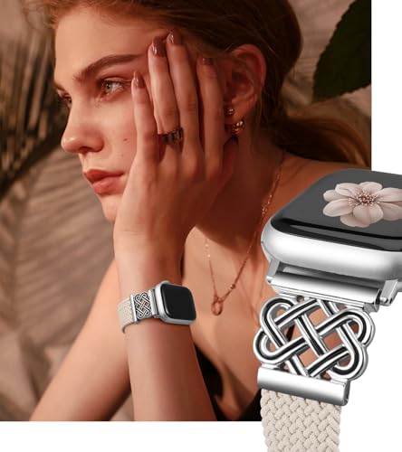 Image of TOYOUTHS Braided Magnetic Band Compatible with Apple Watch Bands 38 /40 /41 /42 /44 /45 /46 /49mm Women Men, Dressy Celtic Metal Stretchy Elastic Strap for iWatch Series 11 10 9 8 7 6 5 4 SE /Ultra 3 2 1