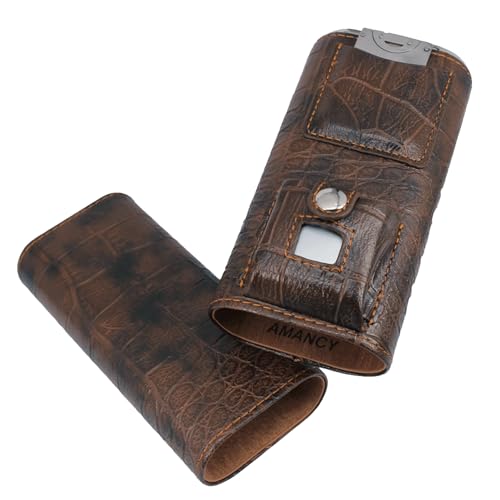 AMANCY Luxury 3 Holder Classy Black Brown Crocodile Pattern Leather Cigar Humidor Case Set with Lighter and Cutter - Great Cigar Gift Kit for Men - Image 5
