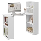 scrittoio moderno Montaggio Flessibile: Adatto ai mancini! La libreria può essere montata su entrambi i lati. Il ripiano centrale dello scaffale laterale è rimovibile per contenere il case del pc. Puoi installare le barre anticaduta su entrambi i lati dello scaffale