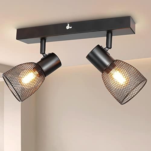 Dehobo Ceiling Lights spotlights, Kitchen Spotlight Ceiling bar in Matt Black, 2 Way Ceiling Light Adjustable with Metal mesh Shades, spot Light Fittings Ceilings with E14 Base for Lounge Bedroom
