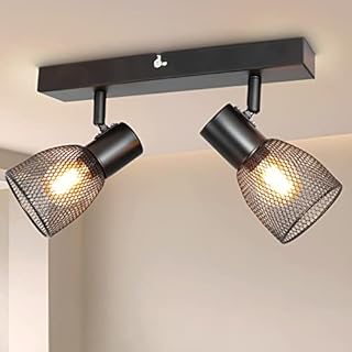 Dehobo Ceiling Lights spotlights, Kitchen Spotlight Ceiling bar in Matt Black, 2 Way Ceiling Light Adjustable with Metal mesh Shades, spot Light Fittings Ceilings with E14 Base for Lounge Bedroom