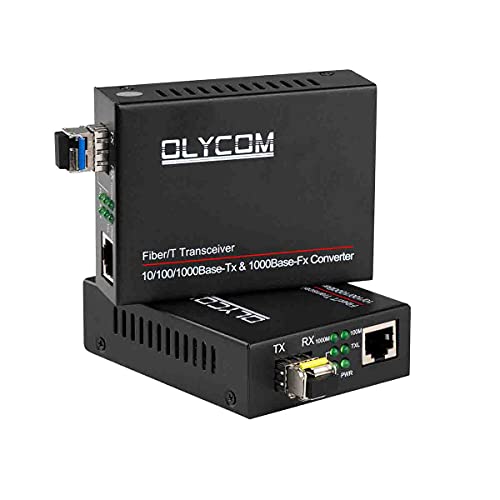 A Pair of Gigabit Ethernet Fiber Optical Media Converter Bidi 10/100/1000Base-Tx Optic SM 20km to RJ45 Port with 1.25Gbs SFP Transceivers