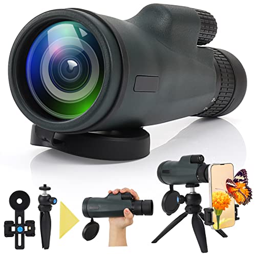 Monocular 10-30x50 HD Zoom, Czemo Largo Alcance Impermeable y Antivaho com Prisma BAK-4 y Soporte Teléfono y Trípode para Observación de Aves Caza