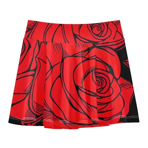 Joisal Red Roses Black Athletic Shorts Girls Skorts Tennis Skirts for Kids Dance Flowy Skort 3t