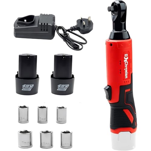 DogChrymion 12V 3/8 '' Cordless Electric Ratchet Wrench Set,Brushless,Variable Speed Trigger, Power Ratchet Tool Kit with 2 Batteries