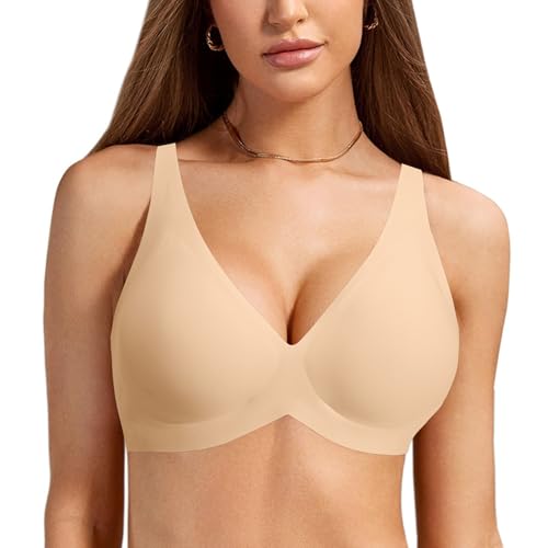 Evolyline BH Damen Ohne Bügel Große Brüste Starker Halt, Nahtloser V-Ausschnitt Bralette Push up Seamless Soft Gepolstert, Bequemer Rückenfrei Erscheinen Minimizer Bra mit Zusätzlicher Verlängerung