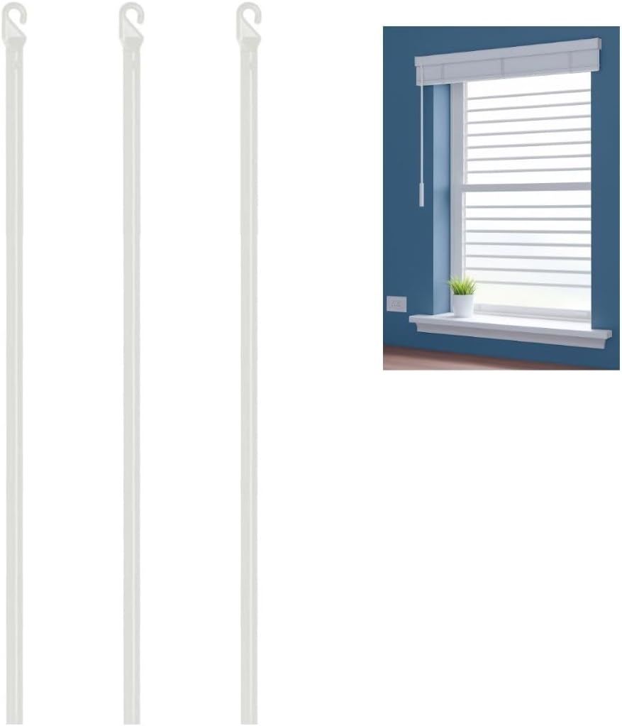 3 Pack 30" or 60" Universal Window Blind Wand Replacement Parts, Window Blind Hook, Mini Blinds Wand, Blackout Roller Shades Wand, Room Darkening Horizontal Window Blinds Wand (White, 60 inch)