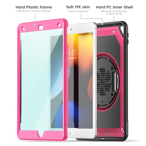 Coque iPad 10,2 antichoc avec protège-écran dragonne sangle rose - 3