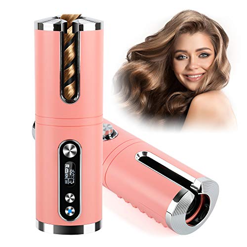 Automatische Krultang, Draagbare USB-krultang, Draadloze Krultang, Instelbare Temperatuur en Tijd, Verbrandingsbeveiliging, Draagbaar,Roze