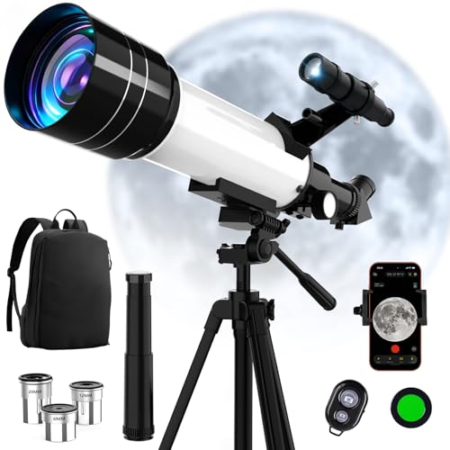 Telescopio, telescopio para adultos y niños, apertura de 70 mm, 400 mm, telescopios refractores para principiantes de astronomía con trípode de montaje AZ, adaptador de teléfono y bolsa de transporte