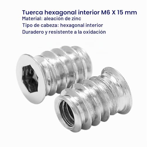 Miniatura 3 de Zitfri Tuerca Hexagonal De Acero Inoxidable 100 Piezas M6 15mm Tuerca De Inserción Cabeza Plana Insertos Roscados Remache Casquillo Para Instalación Y Muebles De Madera Etc
