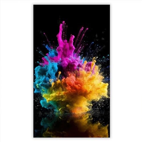 SMTDeco Herdabdeckplatte 30×52 cm – Mehr Arbeitsfläche, Spritzschutz & Schneidebrett – ESG Glas, kratzfest – für Induktion/Ceranfeld – 1-teilig, Motiv Farbe Explosion Schwarz