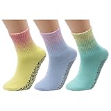 Guanquartz 3PC Long Yoga Socks with Grip, Women in Pilates, Ballet, Dance, Yoga, and Hospital Non-Slip Socks, Personalized Multi-Color