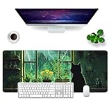 Mauspad Katzen Schreibtischunterlage Grün 80x30cm Mousepad XL Gro...