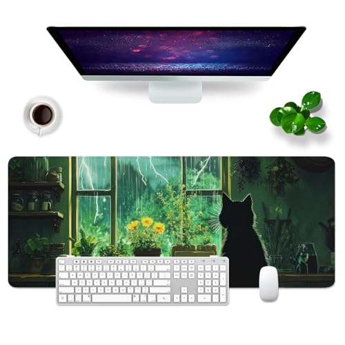 Sous-main bureau chat vert 80x30cm : le tapis grand format qui protège votre espace de travail