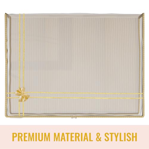 Image of Kuber Industries Saree Cover | Clothes Storage Bag | Suit Packing Cover | Cloth Stoarge Organizer | Wardrobe Cloth Storage Organiser with Zip | Lining Bow Transparent | 3 Inch | Pack of 6 | Gold