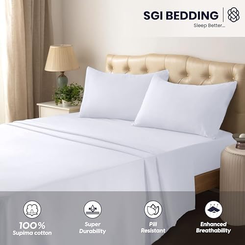 SGI 100% American Supima Cotton 800 Thread Count King Sheet Set – Luxury Sateen Weave, Ultra Soft, Breathable & Durable 4-Piece Bedding Set, Deep Pocket 15” Fitted – Hotel-Quality White Sheets - Thumbnail 3