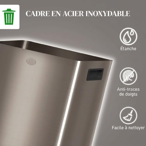 Poubelle manuelle tri selectif 2 bacs capacité totale acier inox. Champagne - vue 9