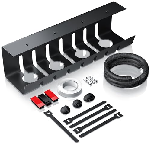 CSL - Kabelkanal Schreibtisch - Kabelhalter ohne Bohren - Untertisch Kabelmanagement selbstklebend – Edelstahl - Kabelführung für Zuhause und Büro Office – Kabelorganisation - schwarz