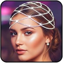 JEAIRTS 20s Rhinestone Headband Silver Flapper Crystal Cap Headpiece Sparkly Costume Hair Accessories for Women