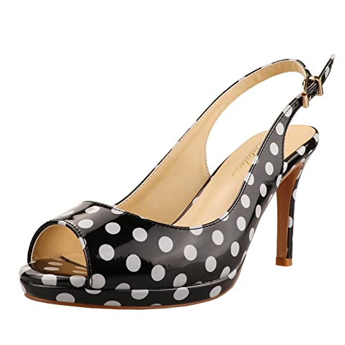 Lutalica W Women's Patent Leather Comfort Platform High Heel Slingback Sandals Sexy Peep Toe Stiletto High Heel Pumps