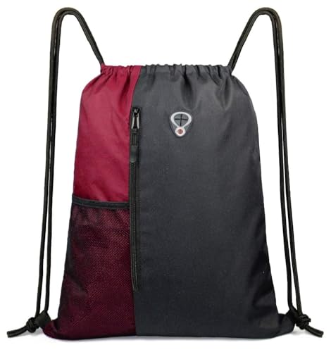 Image of ALASKA Drawstring Backpack Sports Gym Bag Large Size (18 Inch x 14 Inch) for Women & Men, Large Size With Two Zipper Pockets and Water Bottle Mesh Pocket.