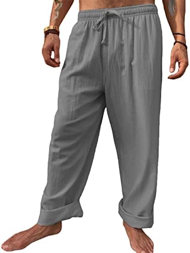 Mens Casual Linen Pants Loose Fit Lightweight Drawstring Summer Beach Yoga Pants Long Trousers Dark Grey
