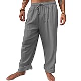 Mens Casual Linen Pants Loose Fit Lightweight Drawstring Summer Beach Yoga Pants Long Trousers Dark