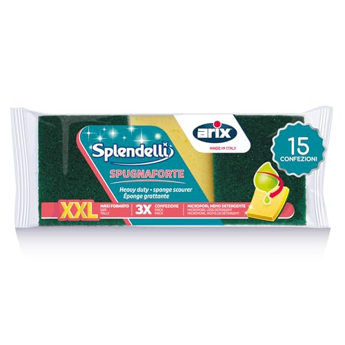 Image of Splendelli XXL Scouring Pads, Kitchen Sponge, Removes Stubborn and Greasy Dirt from Pots, Plates, Cutlery and Non-Sensitive Surfaces, Pack of 45