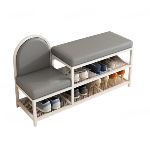 Banc de rangement à chaussures à 2 niveaux et meuble d'entrée blanc