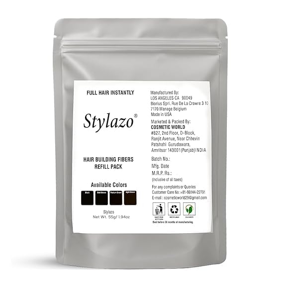 Stylazo Hair Building Fiber Hair Loss Concealer Hair Refill Pack 55 gram (Dark Brown)-picture-18