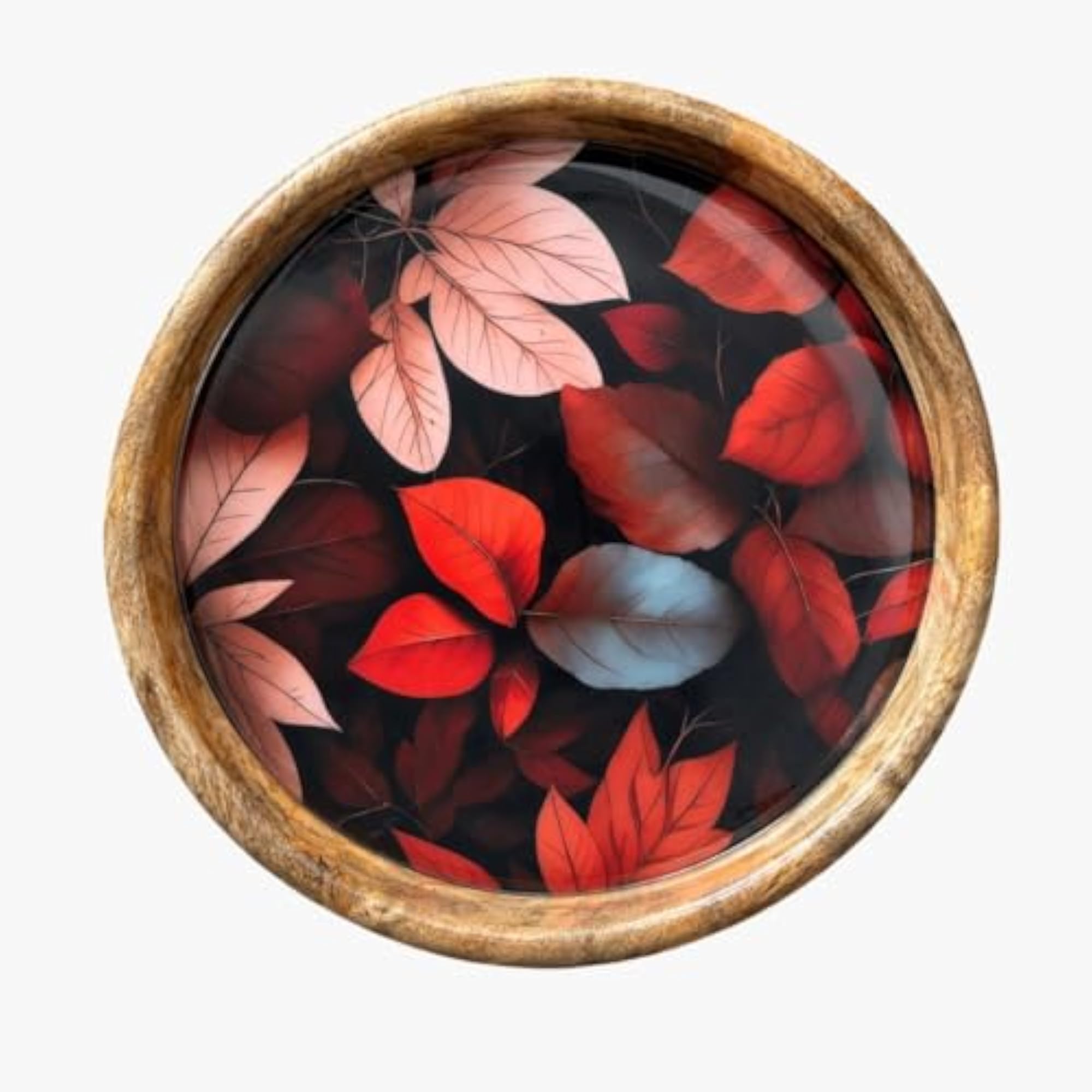Royal Bloom Mango Wood Serving Tray, Handcrafted Design