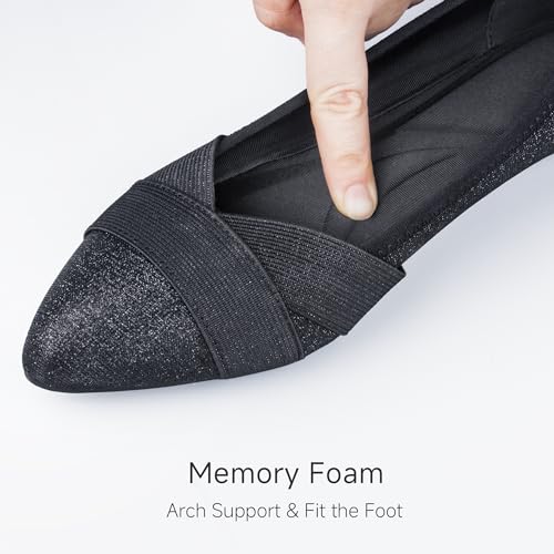 GAWBAW Women's Pointed Toe Flats with Glitter Comfortable Working Flats Low Wedge Casual Dressy Flat Shoes for Women3