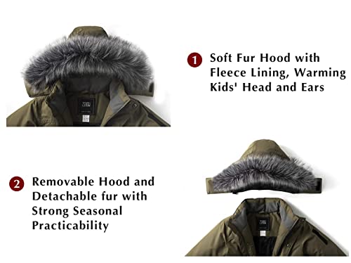 Zshow Boy's Hooded Winter Padded Coat Thick Fleece Lined Quilted Parka Windproof Puffer Jacket(Army Green,8) #TOP5