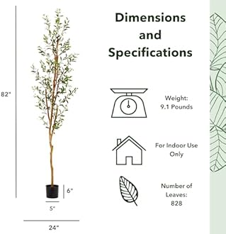 Nearly Natural 82in Artificial Olive Tree, Faux Greenery with Lifelike Branches for Indoor Home Decor