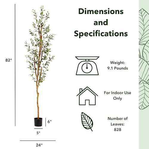 Nearly Natural 82in Artificial Olive Tree, Faux Greenery with Lifelike Branches for Indoor Home Decor