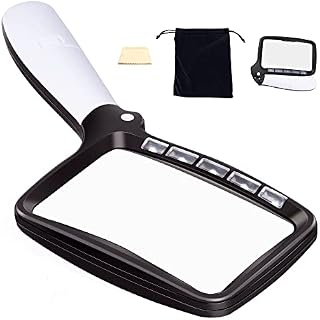 Stickerboy Rectangular Magnifying Glass with Light Magnifier Foldable Handheld 5 LEDs 3X Magnification with 2 Dimming Modes Aid for Seniors Reading Books Pages Magazines Maps Newspaper